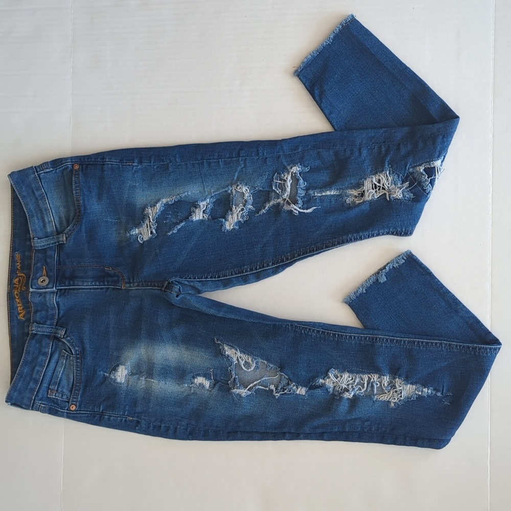 Arizona Jean Co. Distressed Ripped Stretch Frayed Jeans Junior 7 Blue